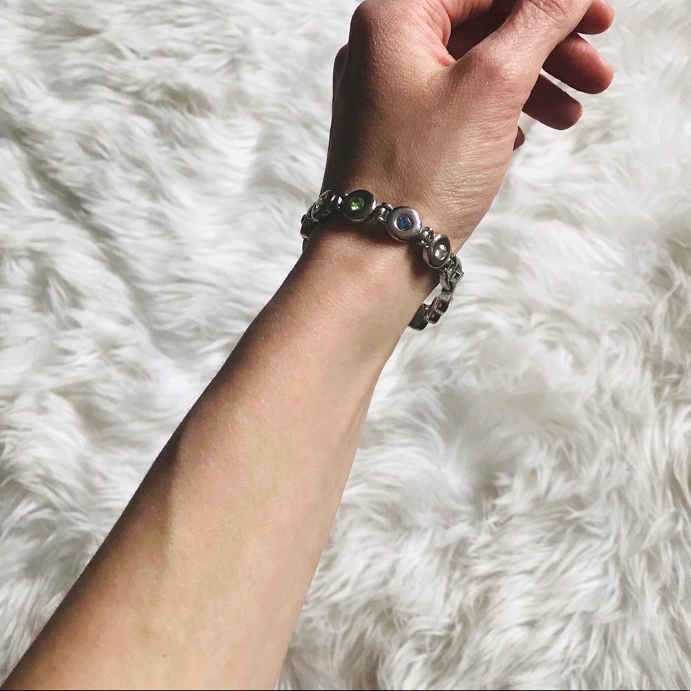 Silver Bracelet With Multicolor Rhinestones